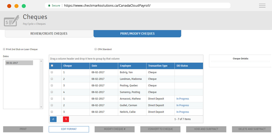 modify pay cheques