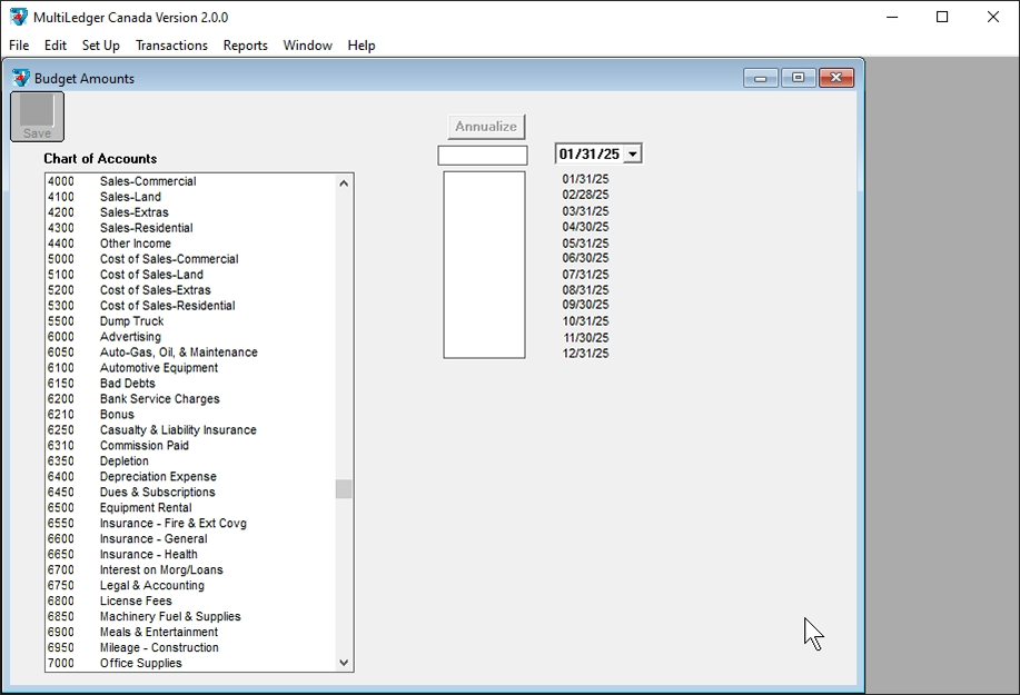 budget amounts screen
