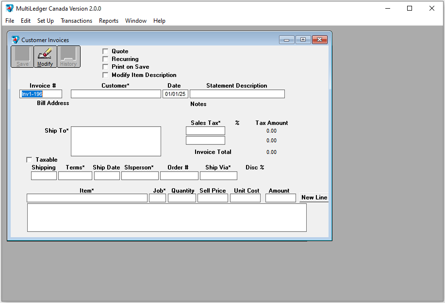 customer invoices screen